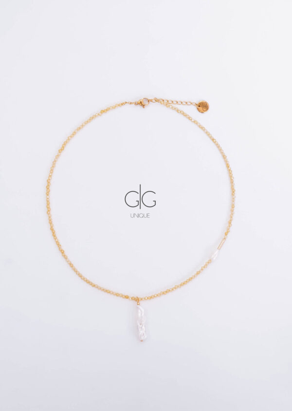 Yellow zircon stone necklace with pearls - gg unique