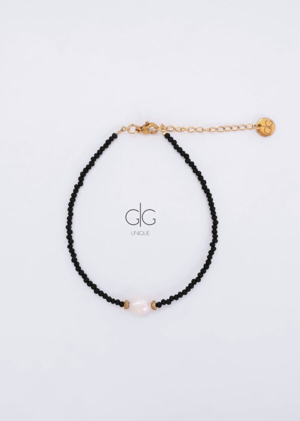Black anklet with freshwater pearl - GG UNIQUE