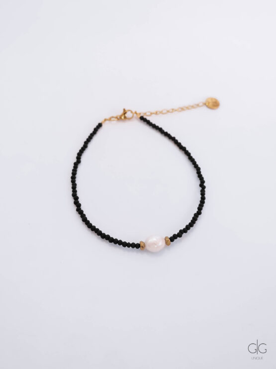 Black anklet with freshwater pearl - GG UNIQUE