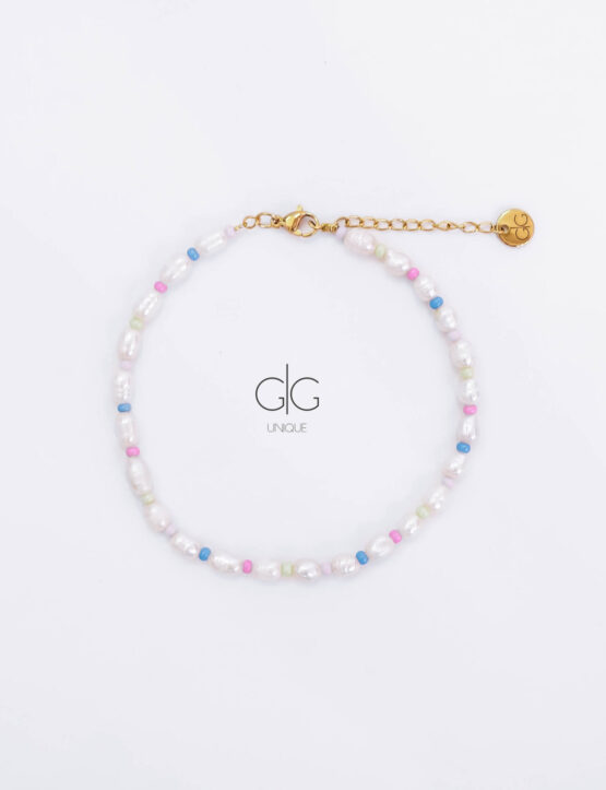 Vibrant color freshwater pearls anklet - GG UNIQUE