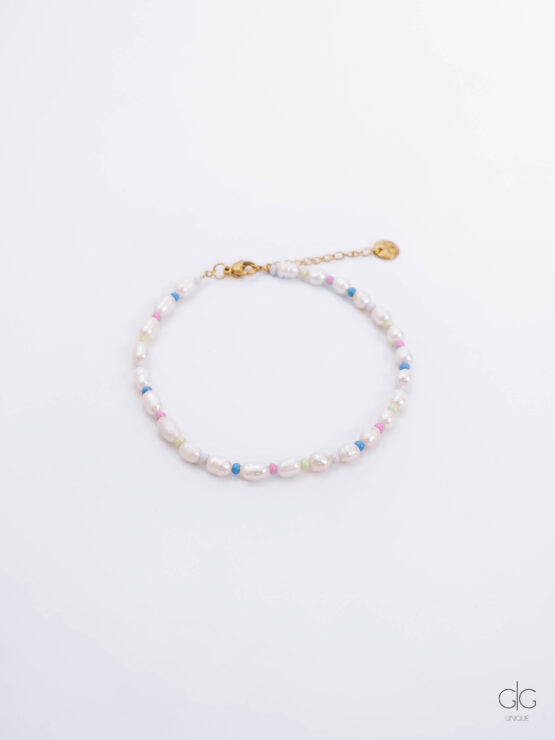 Vibrant color freshwater pearls anklet - GG UNIQUE