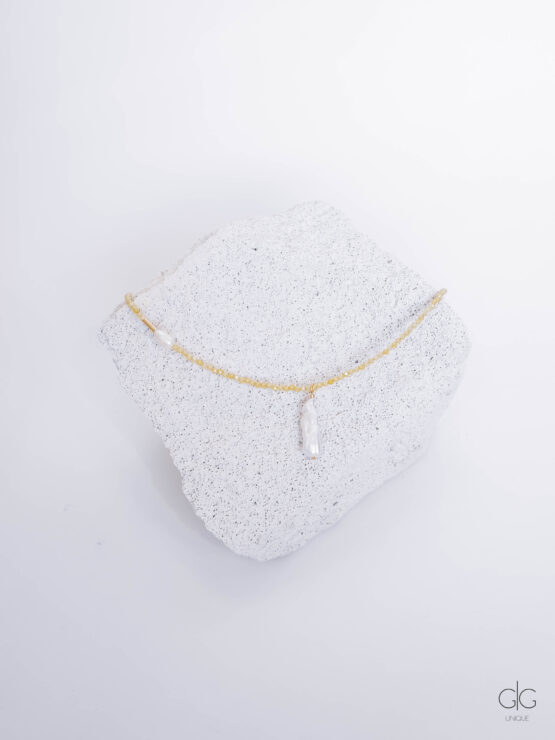 Yellow zircon stone necklace with pearls - gg unique