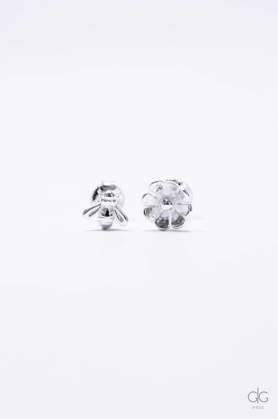 Silver bee and flower earrings - GG UNIQUE