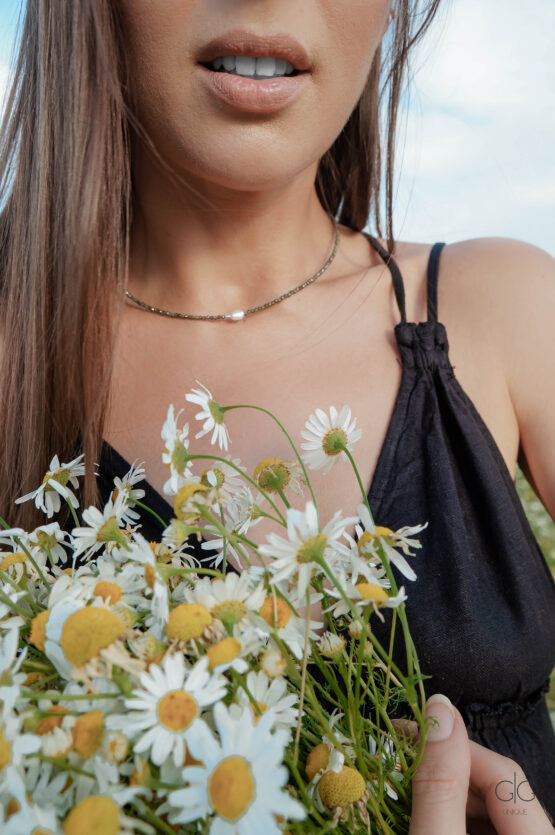 Green zircon necklace with hematite and freshwater pearl – GG UNIQUE