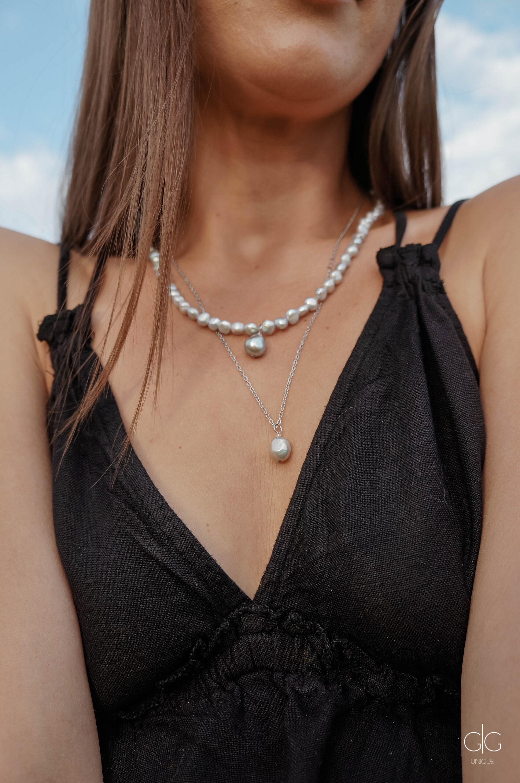 freshwater pearl necklace with chain and pearl – GG UNIQUE