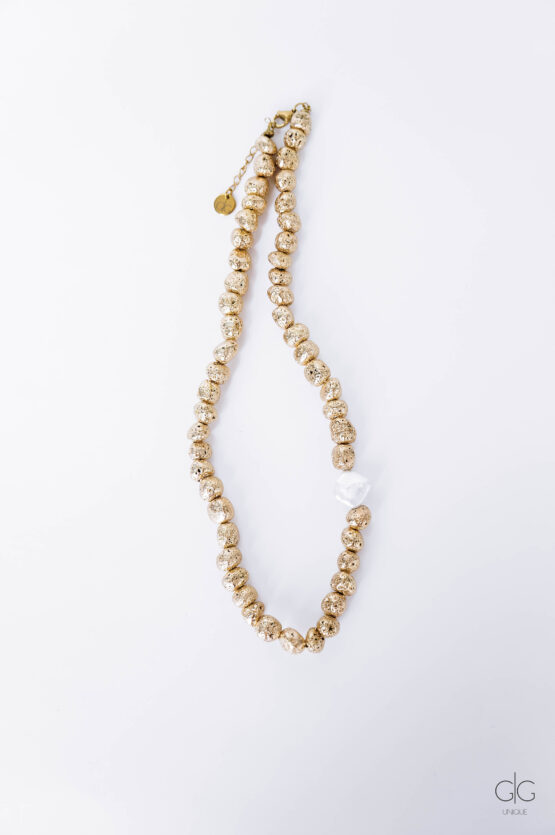 Gold Lava Stone Necklace with Freshwater Pearl - GG UNIQUE