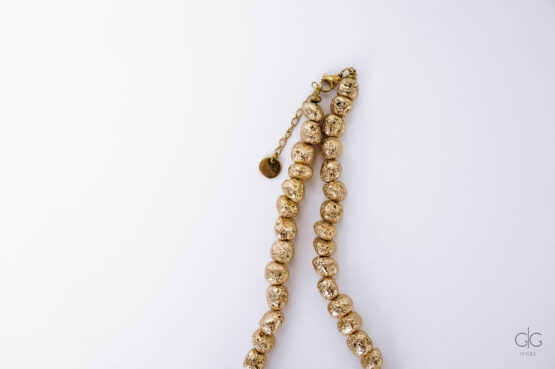 Gold Lava Stone Necklace with Freshwater Pearl - GG UNIQUE