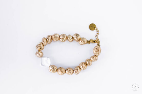 Gold Lava Bracelet with Freshwater Pearl - GG UNIQUE