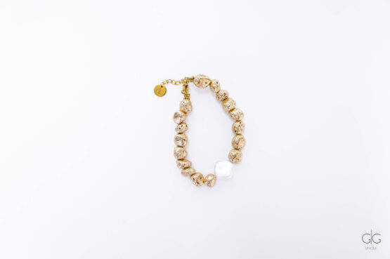 Gold Lava Bracelet with Freshwater Pearl - GG UNIQUE