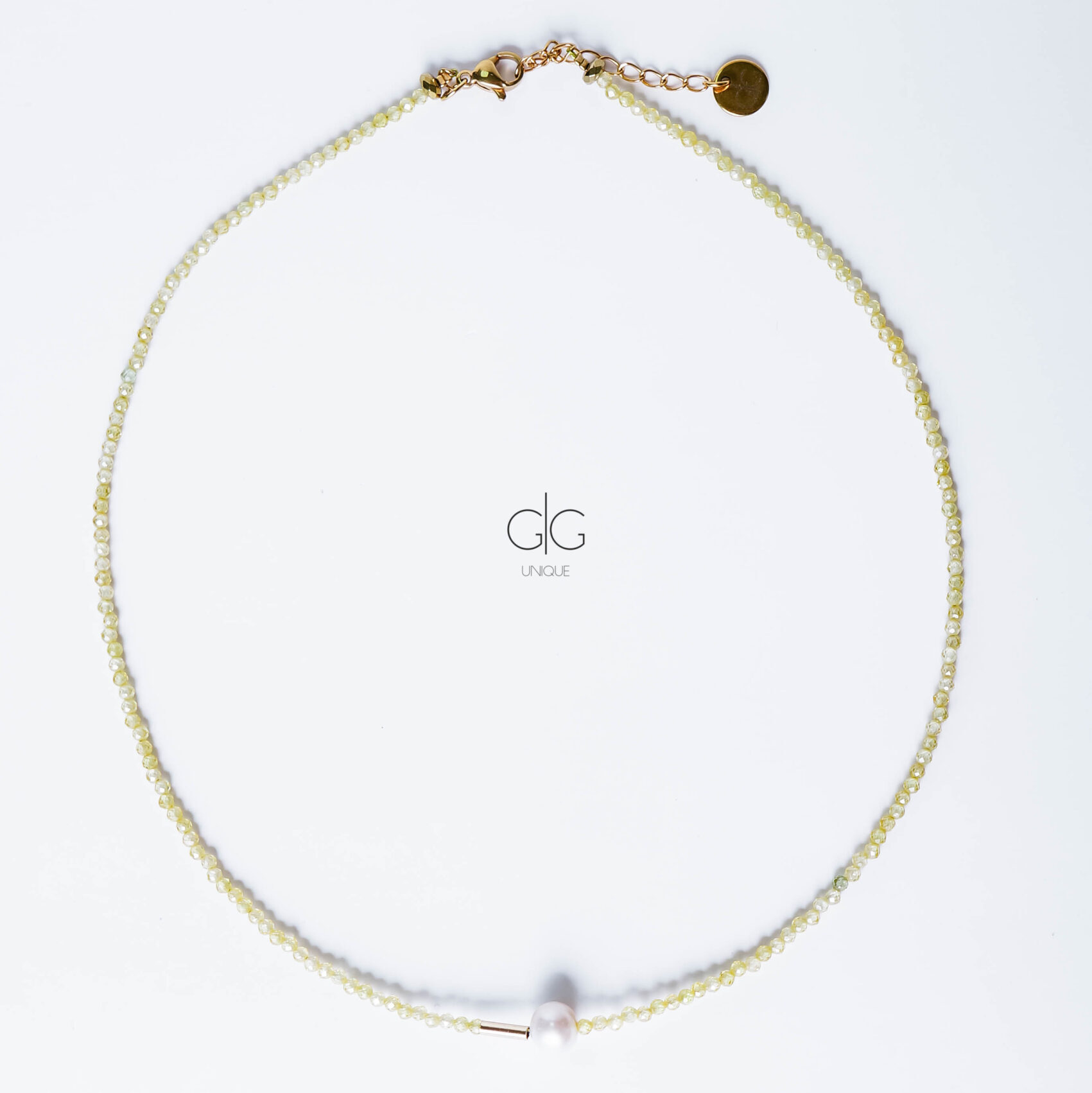 Yellow zircon necklace with hematite and freshwater pearl – GG UNIQUE