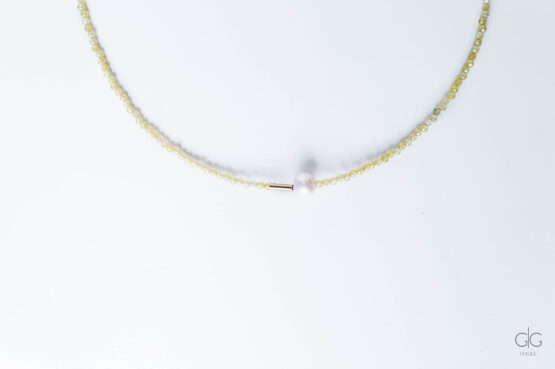 Yellow zircon necklace with hematite and freshwater pearl – GG UNIQUE