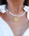 Lava Stone Necklace with Hematite Stone and Gold Shell