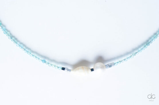 Apatite Stone Necklace with Shell and Freshwater Pearl