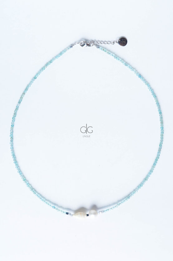 Apatite Stone Necklace with Shell and Freshwater Pearl