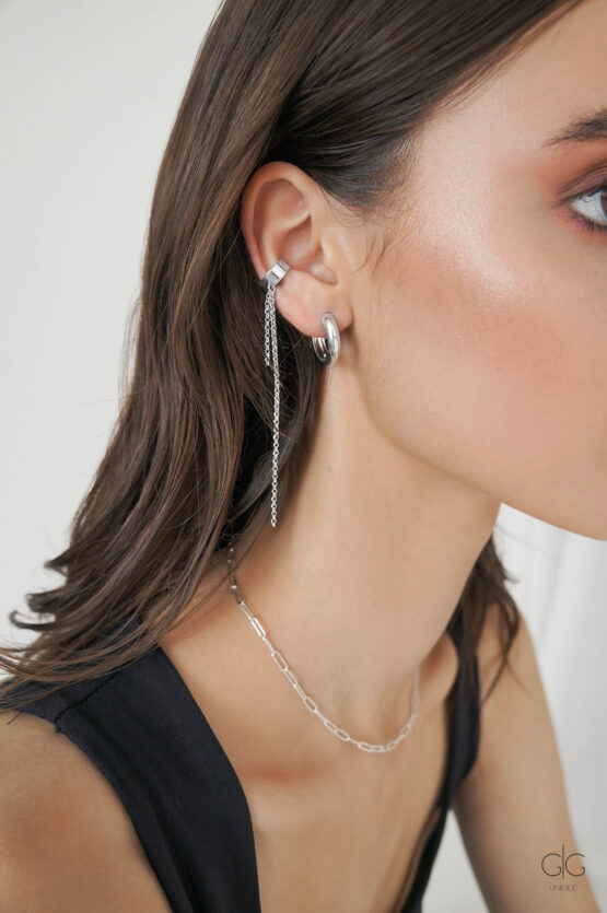 Silver Ear Cuff with Double Chain - GG UNIQUE