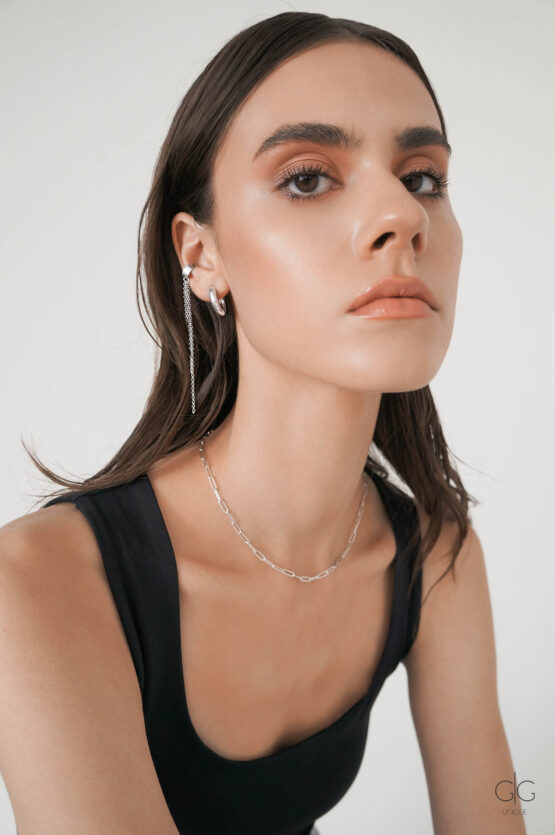 Silver Ear Cuff with Double Chain - GG UNIQUE