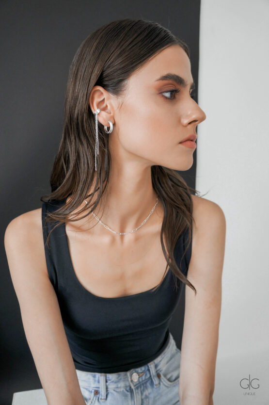 Silver Ear Cuff with Double Chain - GG UNIQUE