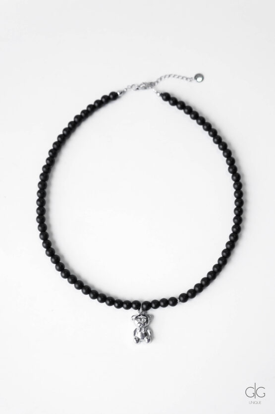 Teddy Bear Necklace with Onyx Stone - GG UNIQUE