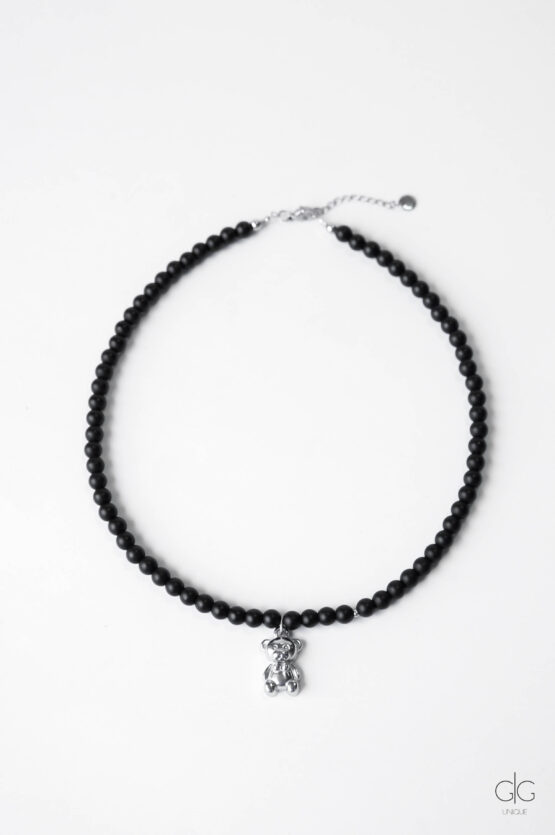 Teddy Bear Necklace with Onyx Stone - GG UNIQUE
