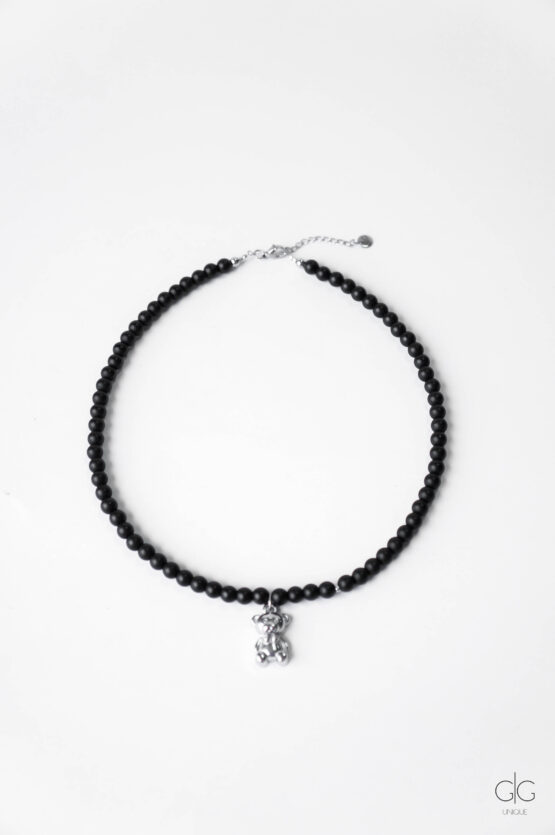 Teddy Bear Necklace with Onyx Stone - GG UNIQUE