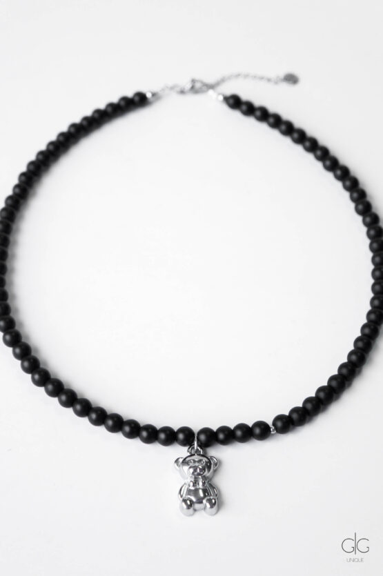 Teddy Bear Necklace with Onyx Stone - GG UNIQUE