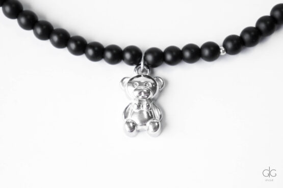 Teddy Bear Necklace with Onyx Stone - GG UNIQUE
