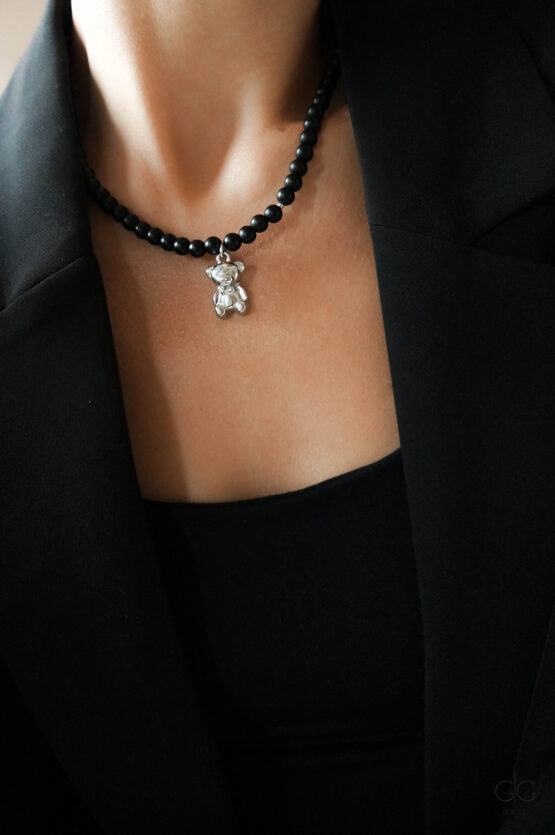 Teddy Bear Necklace with Onyx Stone - GG UNIQUE