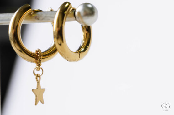 Gold plated hoop earrings with removable star pendant - GG UNIQUE