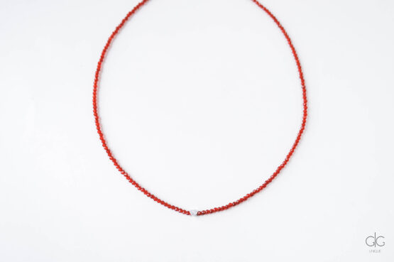 Red Zircon Necklace with 925 Silver Heart - GG UNIQUE