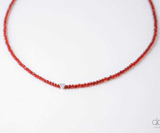 Red Zircon Necklace with 925 Silver Heart - GG UNIQUE