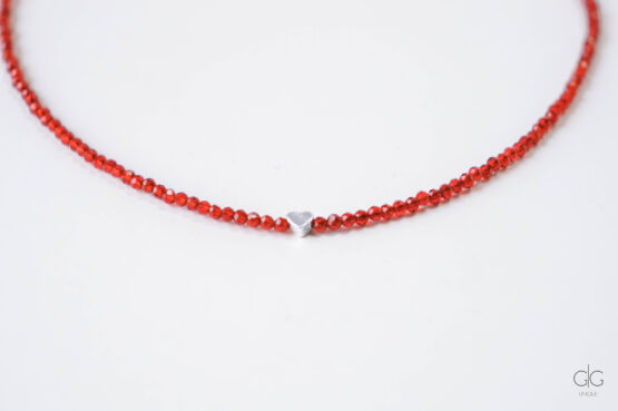 Red Zircon Necklace with 925 Silver Heart - GG UNIQUE