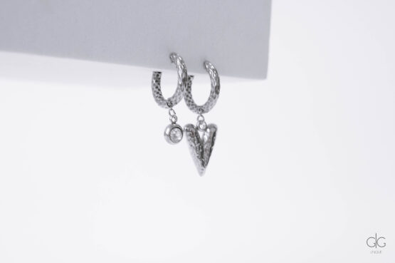 Heart and Zircon Hoop Earrings - GG UNIQUE