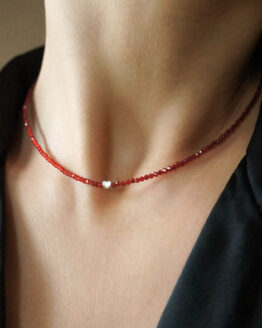 Red Zircon Necklace with 925 Silver Heart - GG UNIQUE