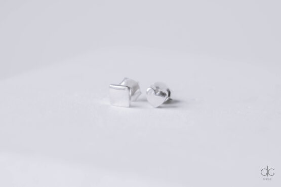 925 Silver heart and cube earrings - GG UNIQUE