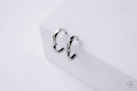 Unisex 925 rhodium silver hoop earrings - GG UNIQUE