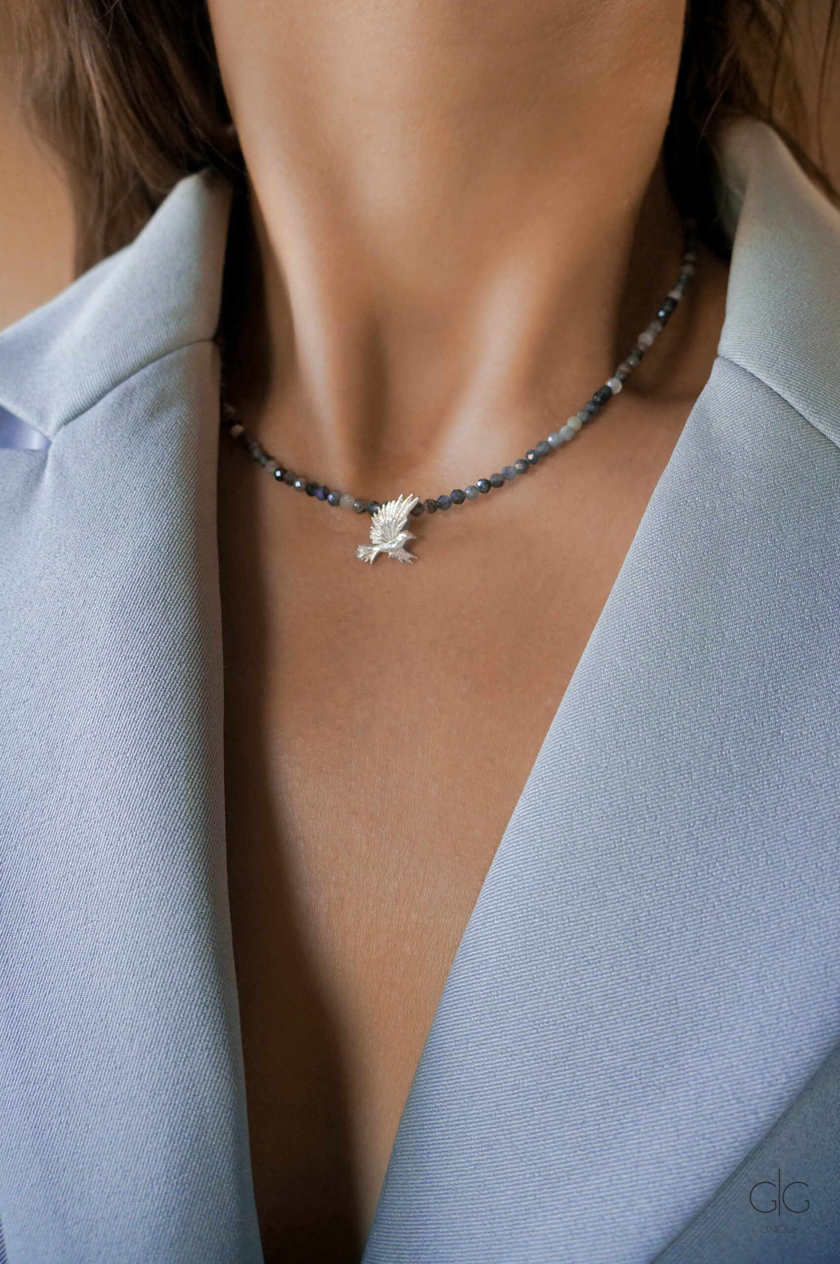 Tanzanite stone necklace with 925 silver bird pendant - GG UNIQUE