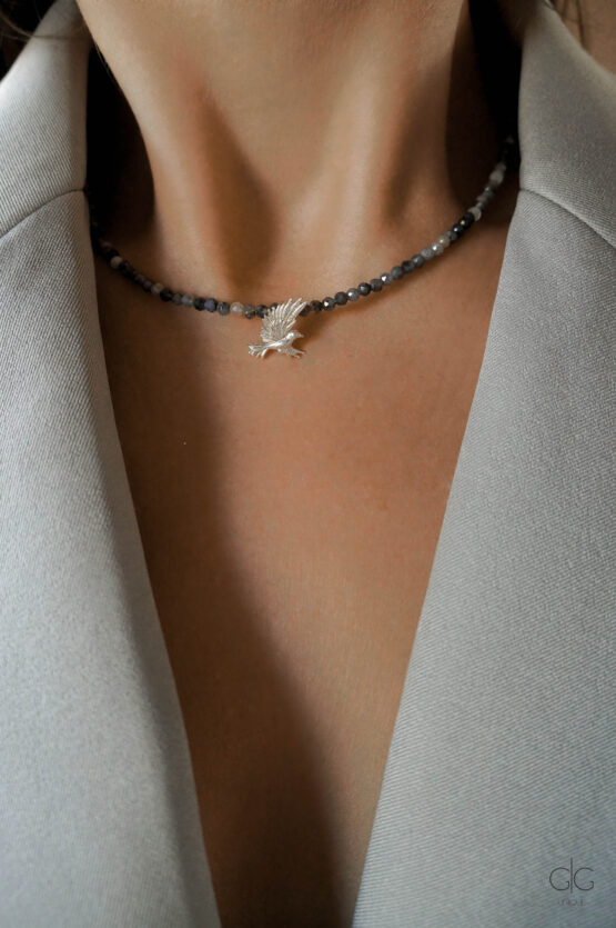Tanzanite stone necklace with 925 silver bird pendant - GG UNIQUE