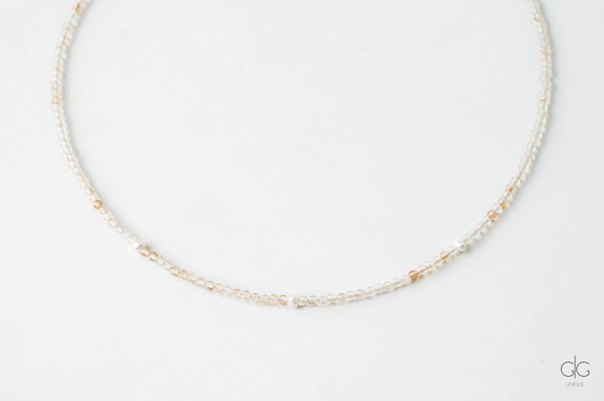 Citrine Stone Necklace with Freshwater pearls - GG UNIQUE