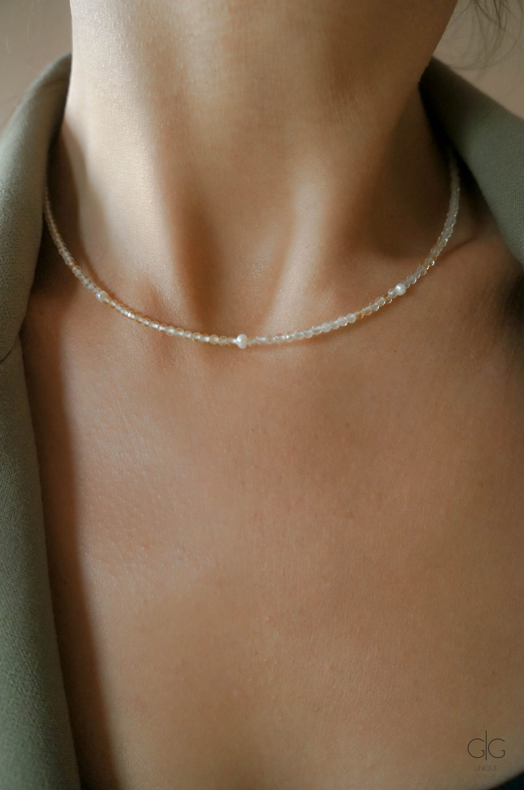 Citrine Stone Necklace with Freshwater pearls - GG UNIQUE
