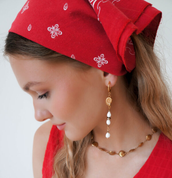 Hoop Earrings with Shells and Freshwater Pearls