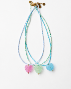 Three Candy Heart necklaces in pink, green and blue - GG UNIQUE