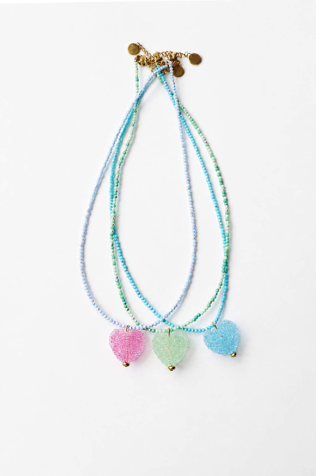 Three Candy Heart necklaces in pink, green and blue - GG UNIQUE