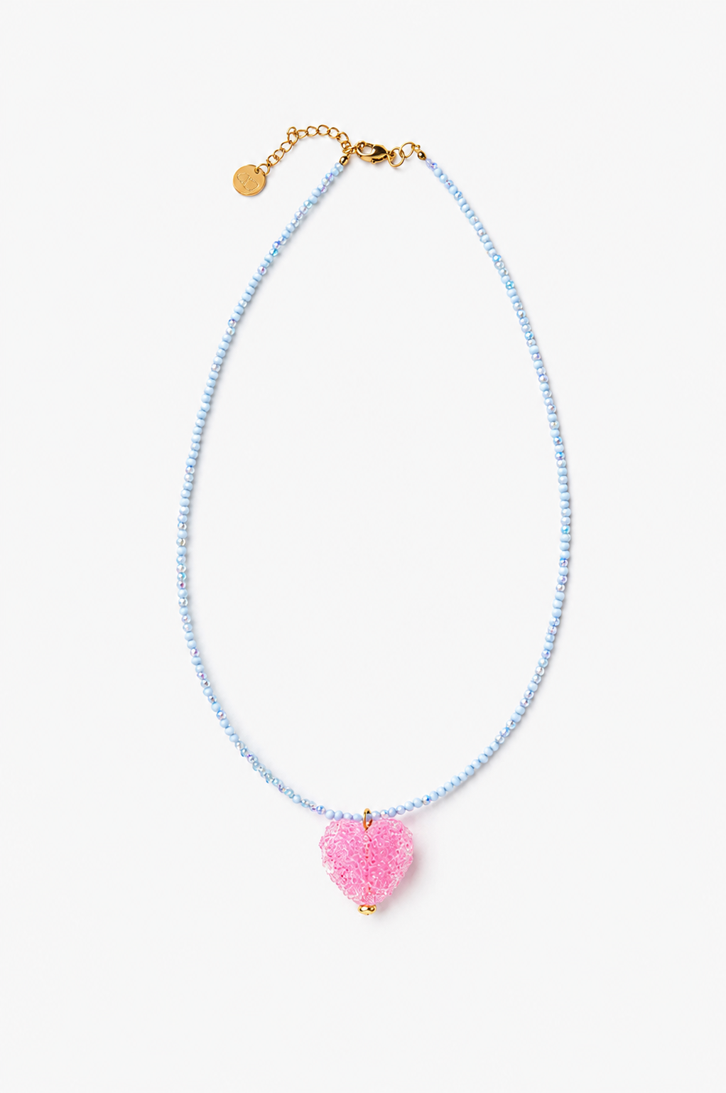 Candy Heart necklace with light blue beads and pink acrylic heart - GG UNIQUE